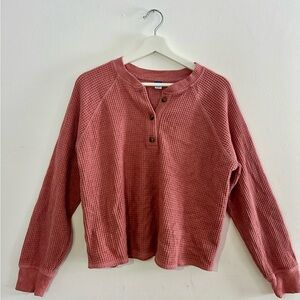 Old Navy Women's Waffle Knit Henley Sweatshirt - Muted Pink